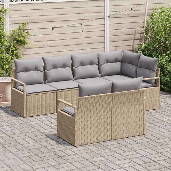 vidaXL Set Divano da Giardino 7 pcs Beige e Grigio Chiaro polyrattan