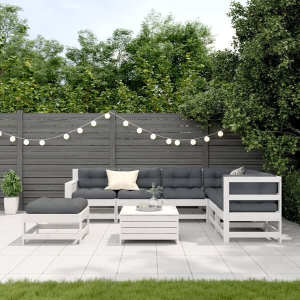 vidaXL Set Salotto Giardino 8pz con Cuscini Bianco Legno Massello Pino