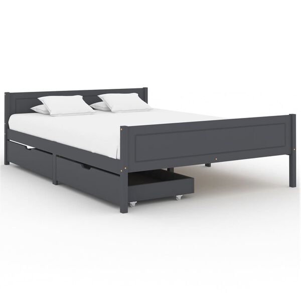 vidaXL Giroletto 2 Cassetti Grigio Scuro Legno Massello Pino 160x200cm