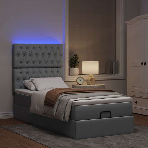vidaXL Pouf Letto con Materasso e LED Grigio Chiaro 80x200cm Tessuto