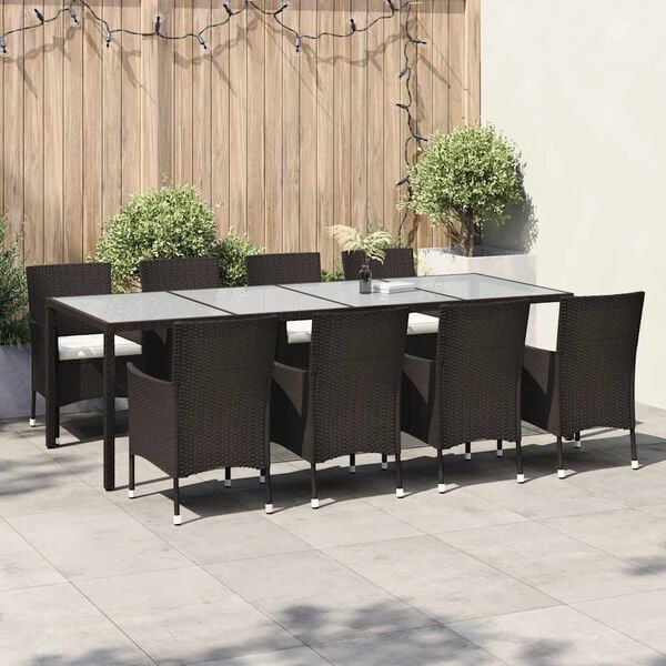 vidaXL Set da Pranzo da Giardino 9 pz con Cuscini Polyrattan Marrone