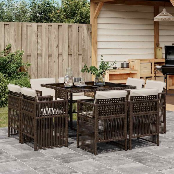 vidaXL Set da Pranzo da Giardino 9pz con Cuscini Marrone in Polyrattan