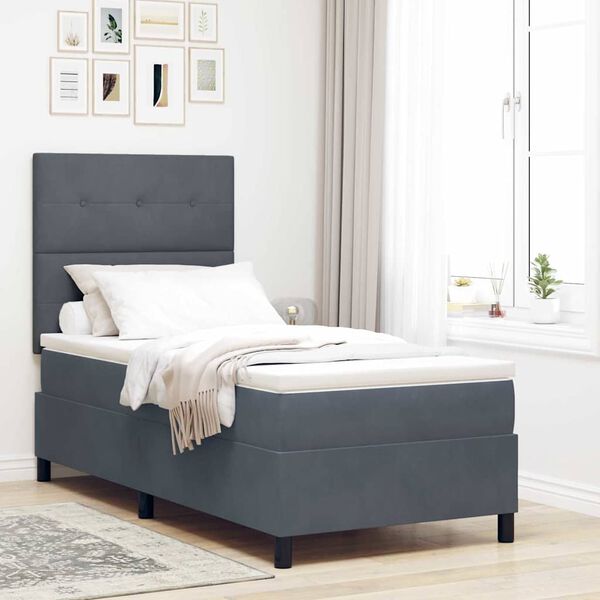 vidaXL Letto a molle con materasso Grigio scuro 90 x 190 cm Tessuto