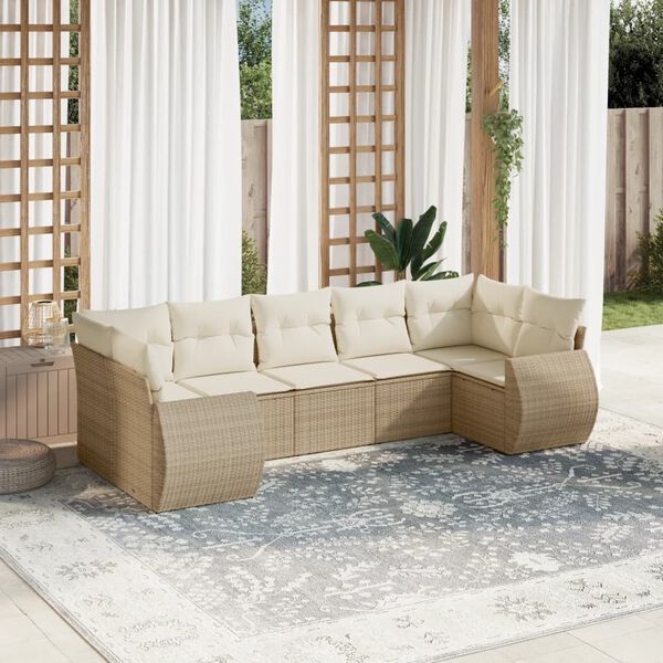 vidaXL Set Divani da Giardino 7 pz con Cuscini Beige in Polyrattan
