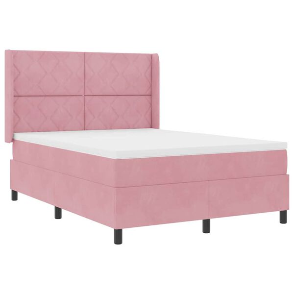 vidaXL Letto a molle con testiera Rosa 140 x 190 cm Velluto