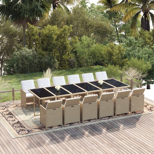 vidaXL Set da Pranzo da Giardino 13 pz con Cuscini in Polyrattan Beige