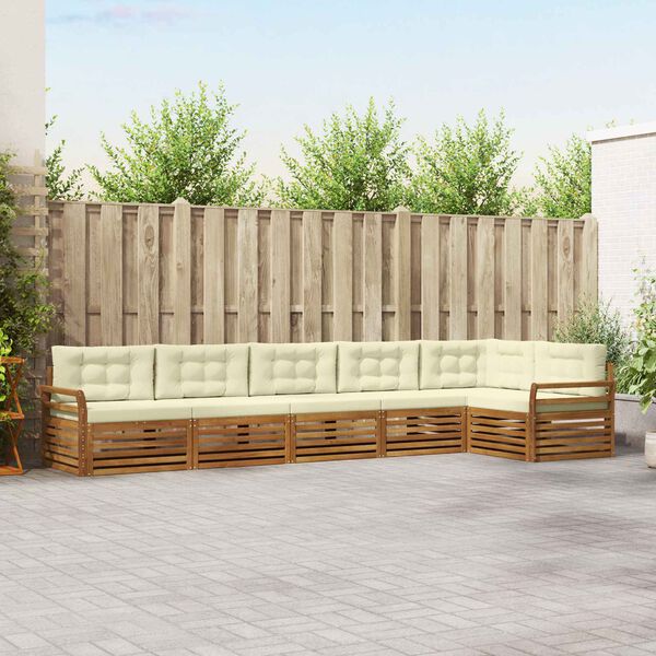 vidaXL Set di divani da esterno con cuscino 6 pcs Naturale e Crema