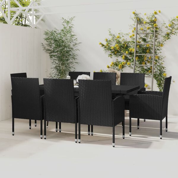 vidaXL Set da Pranzo da Giardino 9 pz in Polyrattan Nero