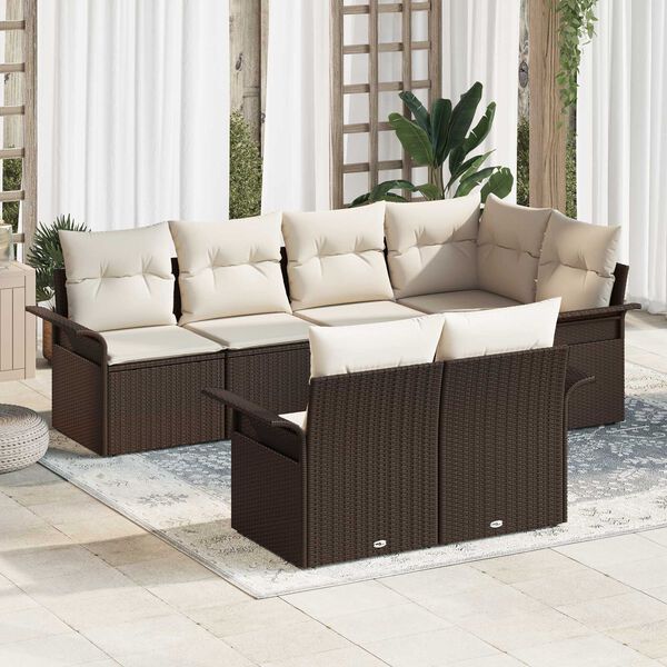 vidaXL Set Divano da Giardino con cuscino 7 pcs Marrone polyrattan
