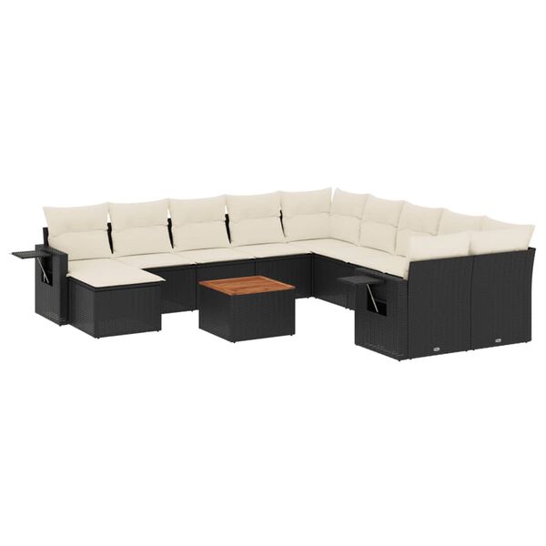vidaXL Set Divani da Giardino 12 pz con Cuscini Nero in Polyrattan