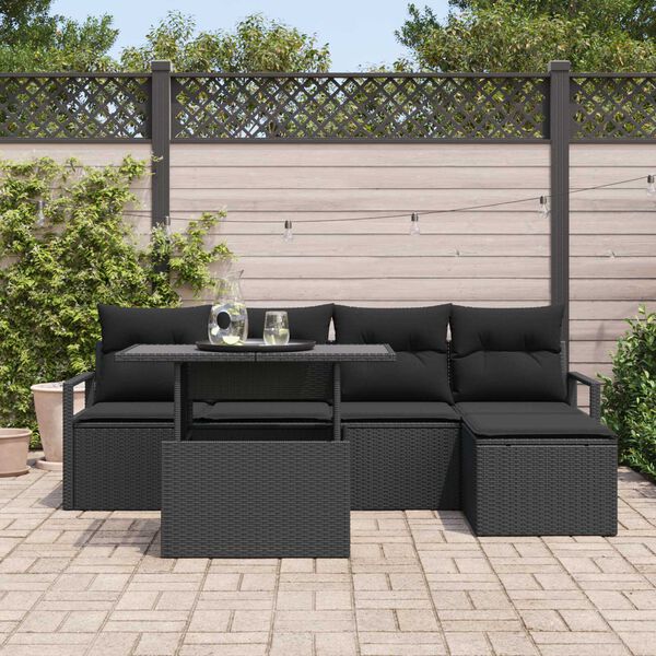 vidaXL Set Divano da Giardino con archiviazione 6 pcs Nero Poly Rattan