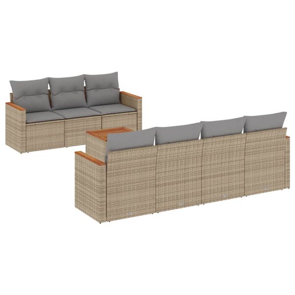 vidaXL Set Divano da Giardino 8 pz con Cuscini Beige Misto Polyrattan