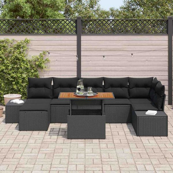 vidaXL Set Divano da Giardino con archiviazione 8 pcs Nero Poly Rattan