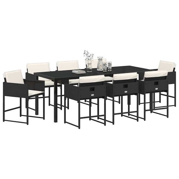 vidaXL Set da Pranzo per Giardino con cuscino 9 pcs Nero polyrattan