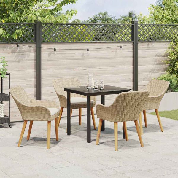 vidaXL Set da Pranzo per Giardino con cuscino 5 pcs Beige polyrattan