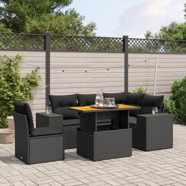 vidaXL Set Divano da Giardino 6 pz con Cuscini Nero in Polyrattan