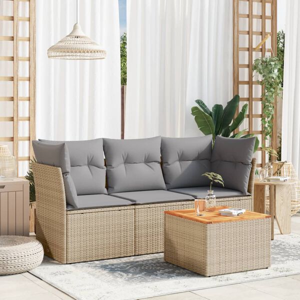 vidaXL Set Divano da Giardino 4 pz con Cuscini Beige in Polyrattan