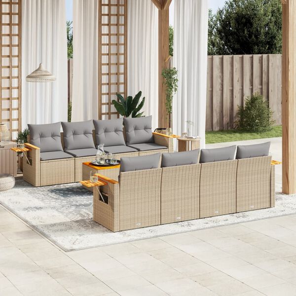 vidaXL Set Divano da Giardino 9 pz con Cuscini Beige in Polyrattan