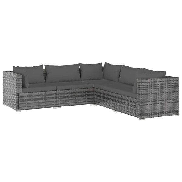 vidaXL Set Divani da Giardino con Cuscini 5 pz in Polyrattan Grigio
