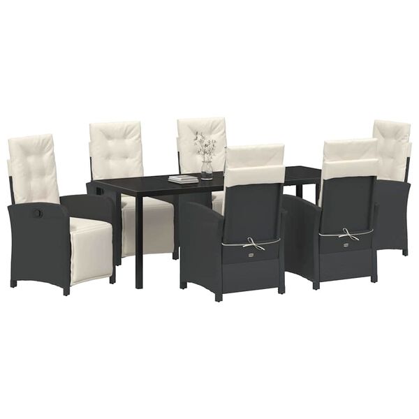 vidaXL Set da Pranzo per Giardino con cuscino 7 pcs Nero polyrattan