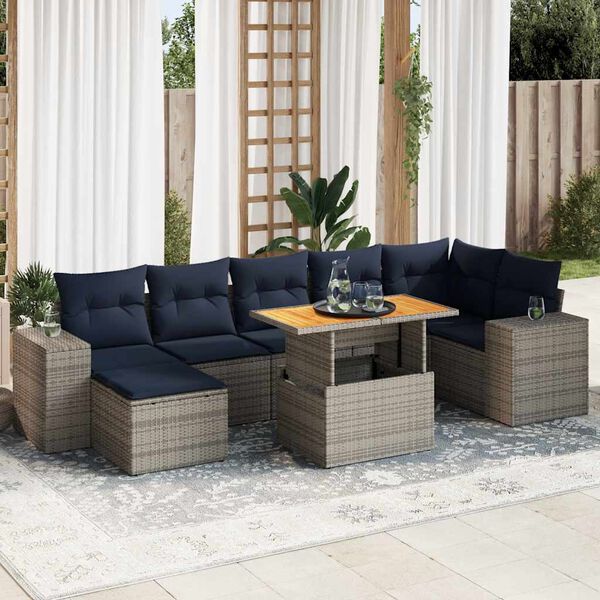 vidaXL Set Divano da Giardino 8 pz con Cuscini Grigio in Polyrattan