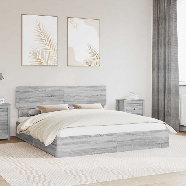 vidaXL Letto con Contenitore con testiera Grigio Sonoma 200 x 200 cm