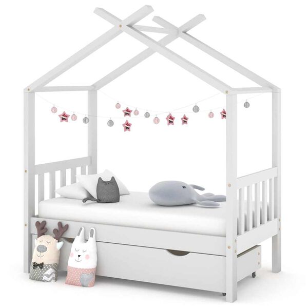 vidaXL Giroletto Bambini con Cassetto Bianco Legno di Pino 70x140 cm