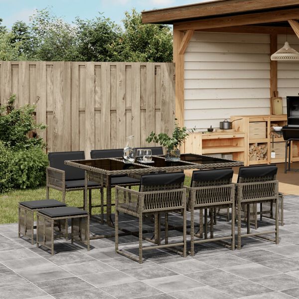 vidaXL Set da Pranzo da Giardino 11pz con Cuscini in Polyrattan Grigio