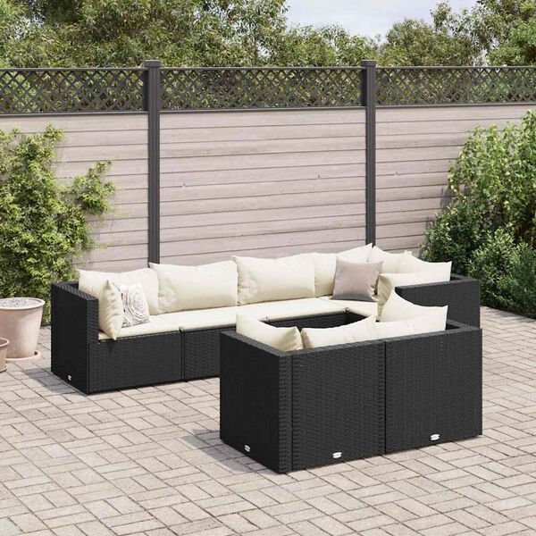 vidaXL Set Salotto da Giardino con Cuscini 7pz Nero Polyrattan