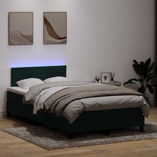 vidaXL Letto a Molle con Materasso e LED Verde Scuro 120x210 cm Velluto
