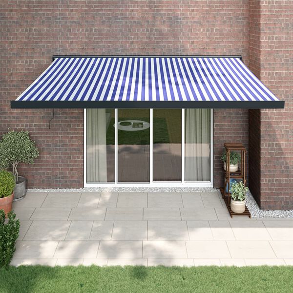 vidaXL Tenda da Sole Retrattile Blu e Bianca 4x3 m Tessuto e Alluminio