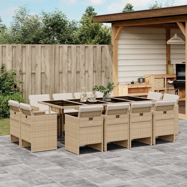 vidaXL Set da Pranzo da Giardino 13 pz con Cuscini Beige in Polyrattan