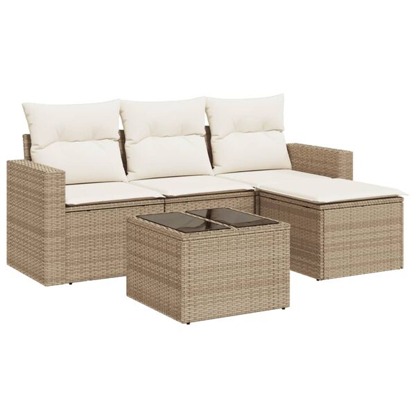 vidaXL Set Divano da Giardino 5 pz con Cuscini Beige in Polyrattan