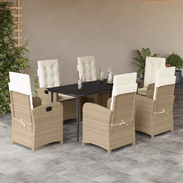 vidaXL Set da Pranzo da Giardino 7 pz con Cuscini Beige in Polyrattan