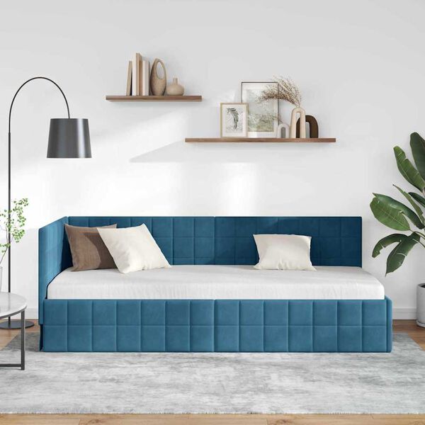 vidaXL Cornice del letto ad angolo Blu 80 cm x 200 cm Velluto
