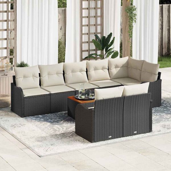 vidaXL Set Divano da Giardino con cuscino 9 pcs Nero polyrattan