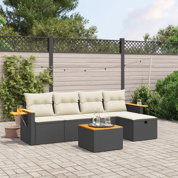 vidaXL Set Divani da Giardino 5 pz con Cuscini in Polyrattan Nero