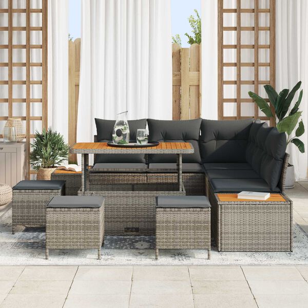 vidaXL Set Divano da Giardino 9 pcs Grigio polyrattan