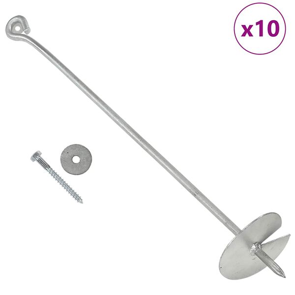 vidaXL Ancoraggi a Terra 10 pz 10x60 cm in Metallo Zincato
