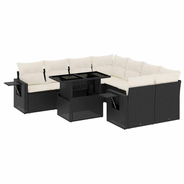 vidaXL Set Divani da Giardino 9 pz con Cuscini Nero in Polyrattan