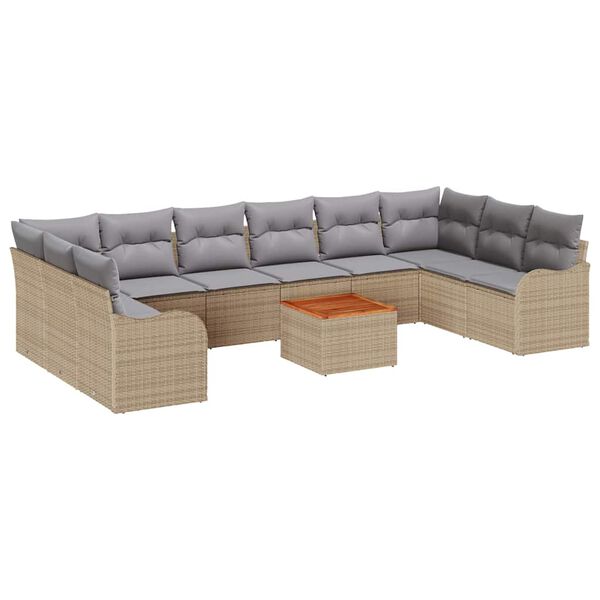 vidaXL Set Divano da Giardino 11 pcs Beige e Grigio Chiaro polyrattan