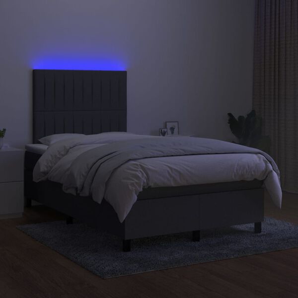 vidaXL Letto a Molle Materasso e LED Grigio Scuro 120x200cm in Tessuto