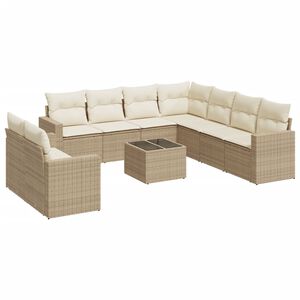 vidaXL Set Divano da Giardino 10 pz con Cuscini Beige in Polyrattan