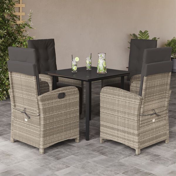 vidaXL Set Pranzo da Giardino 5pz con Cuscini Grigio Chiaro Polyrattan