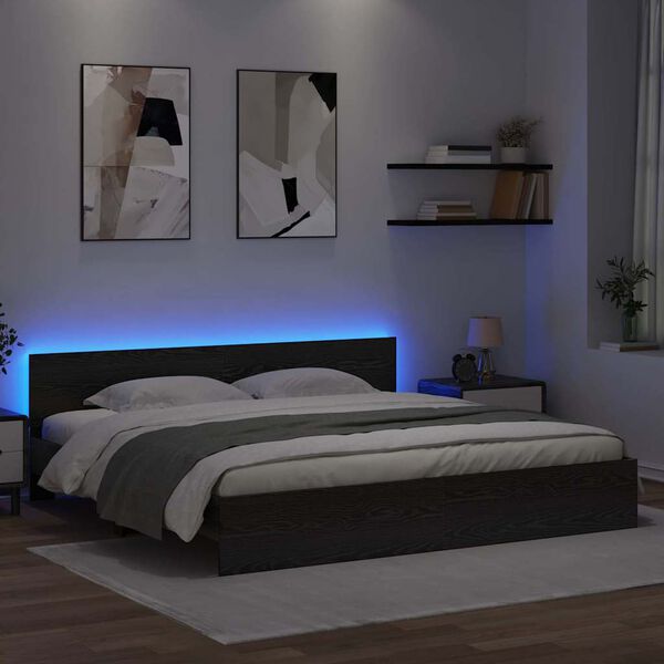 vidaXL Struttura del letto Rovere Nero 180 x 200 cm Legno multistrato