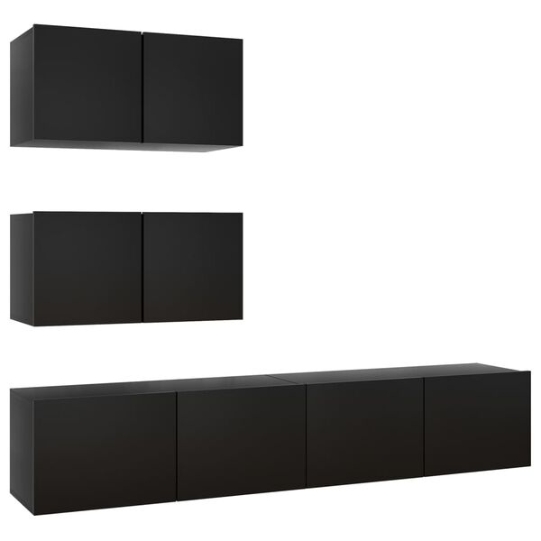 vidaXL Set di Mobili Porta TV 4 pz Nero in Legno Multistrato