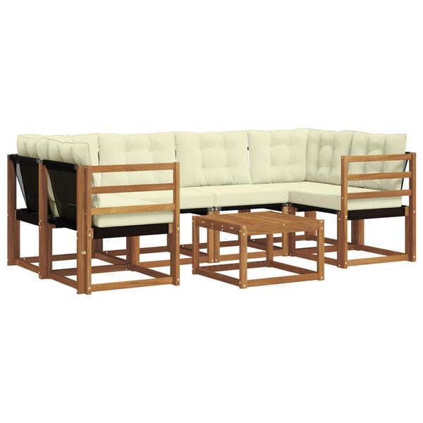 vidaXL Set di divani da esterno con cuscino 7 pcs Naturale e Crema