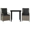vidaXL Set da Pranzo da Giardino 3 pz con Cuscini in Polyrattan Grigio