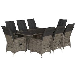vidaXL Set da Pranzo da Giardino 9 pz con Cuscini in Polyrattan Grigio