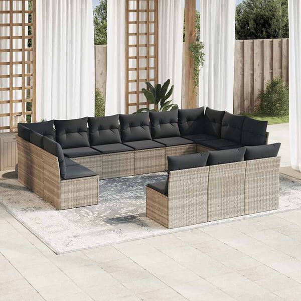 vidaXL Set Divani Giardino 13 pz con Cuscini Grigio Chiaro Polyrattan